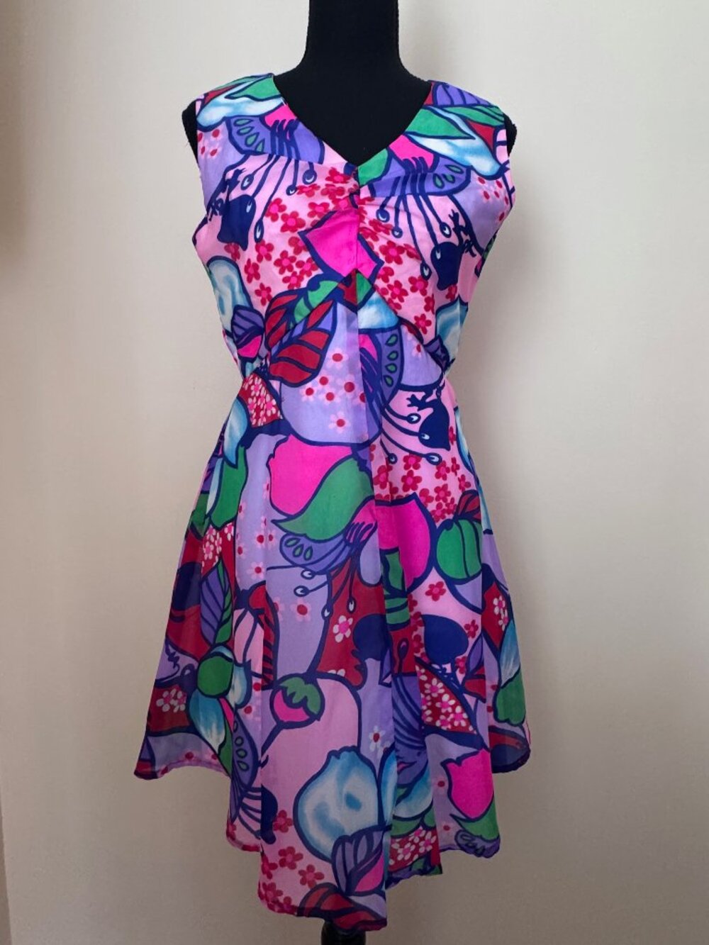 1960s Psychedelic Mini Dress Twist Front Mod